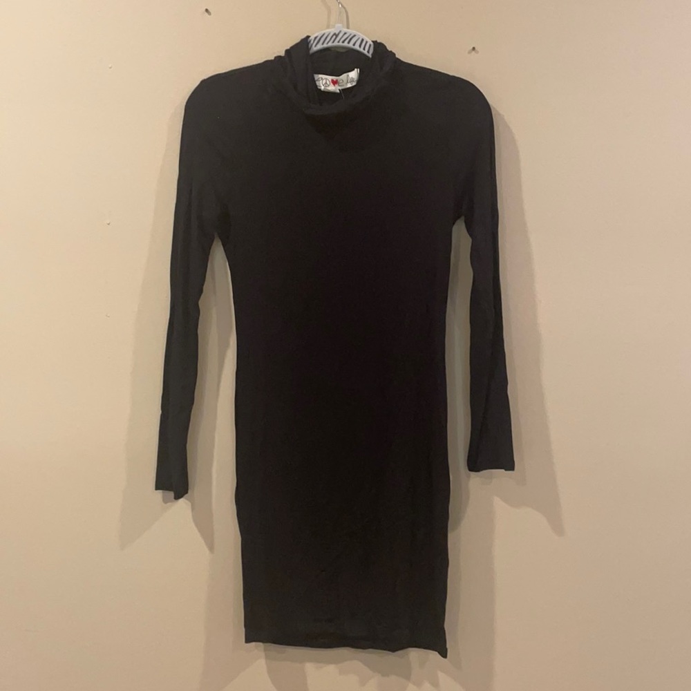 Black Long Sleeve Midi Dress with Turtleneck